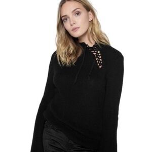 7 For All Mankind Lace-Up Black Bell Sleeve Wool Sweater Small